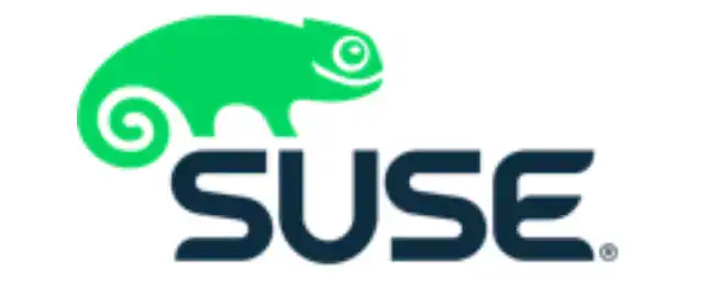 SUSE logo featuring a green chameleon and company name in black text.
